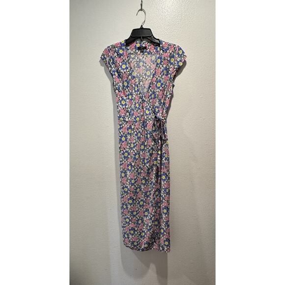 J. Crew Women’s Size XS Floral Print Wrap Midi Dress Multi Color Lightweight - Picture 1 of 6